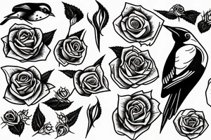 Robin landing on a triangle with roses tattoo idea