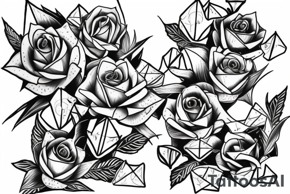Robin landing on a triangle with roses tattoo idea
