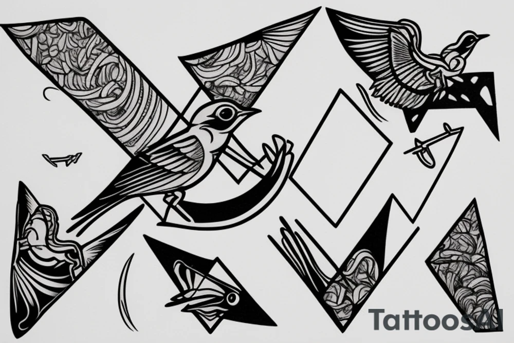 Robin landing on a triangle tattoo idea