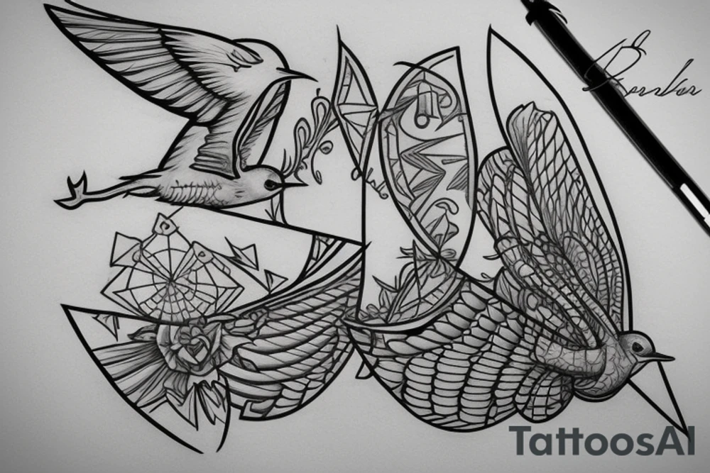 Robin landing on a triangle tattoo idea