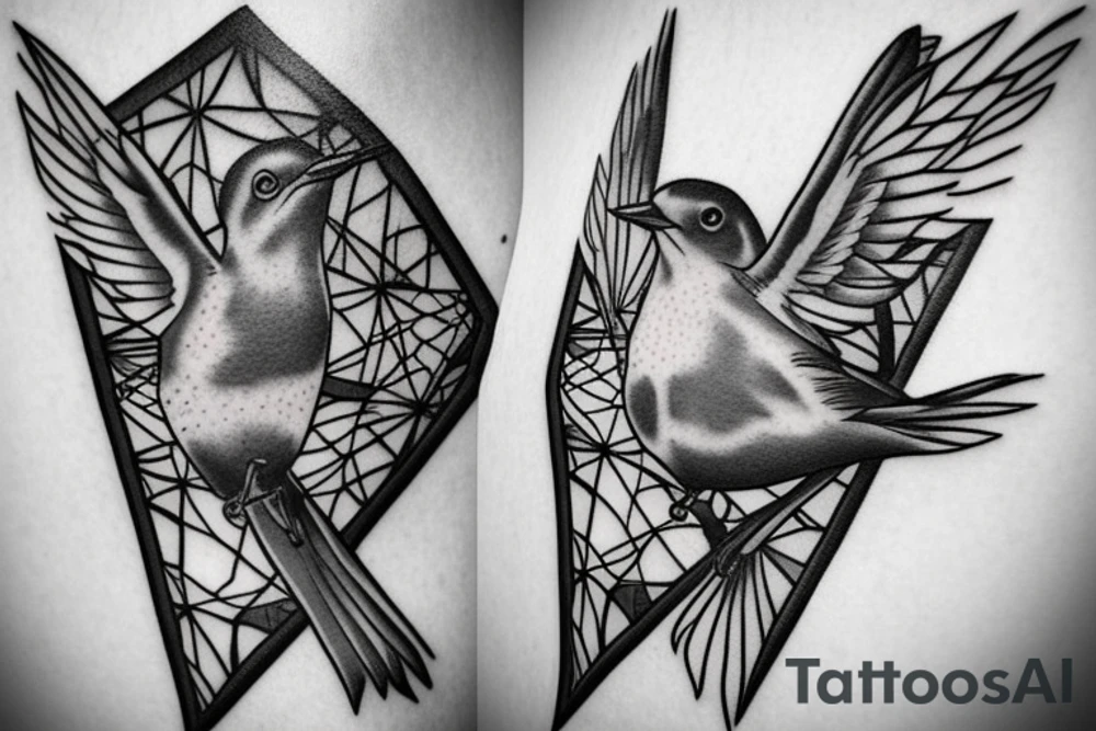 Robin landing on a triangle tattoo idea