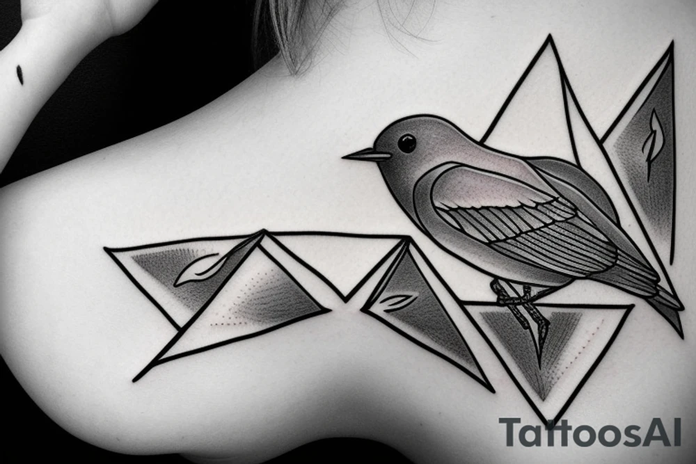 Robin landing on a triangle tattoo idea