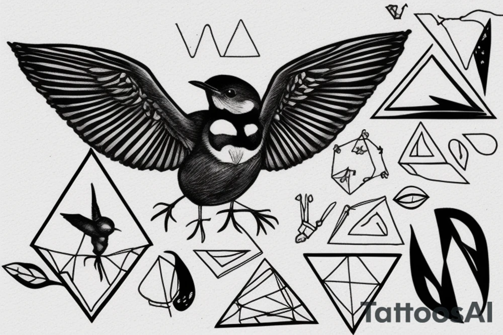 Robin landing on a triangle tattoo idea