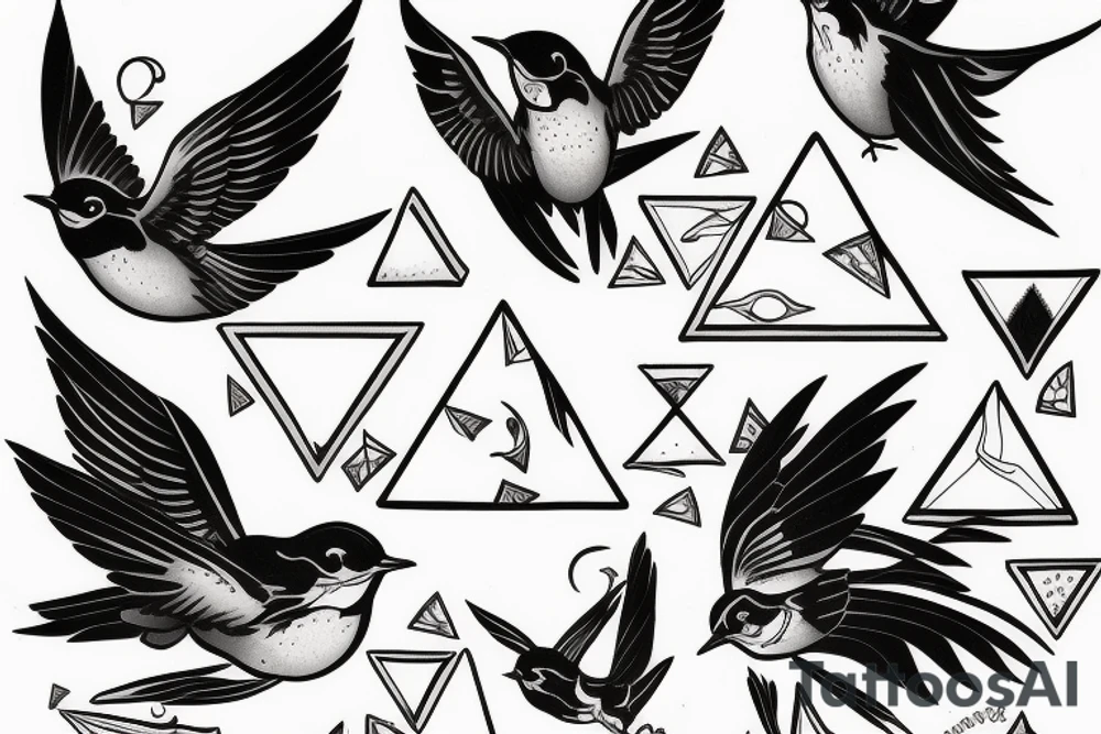 Robin landing on a triangle tattoo idea