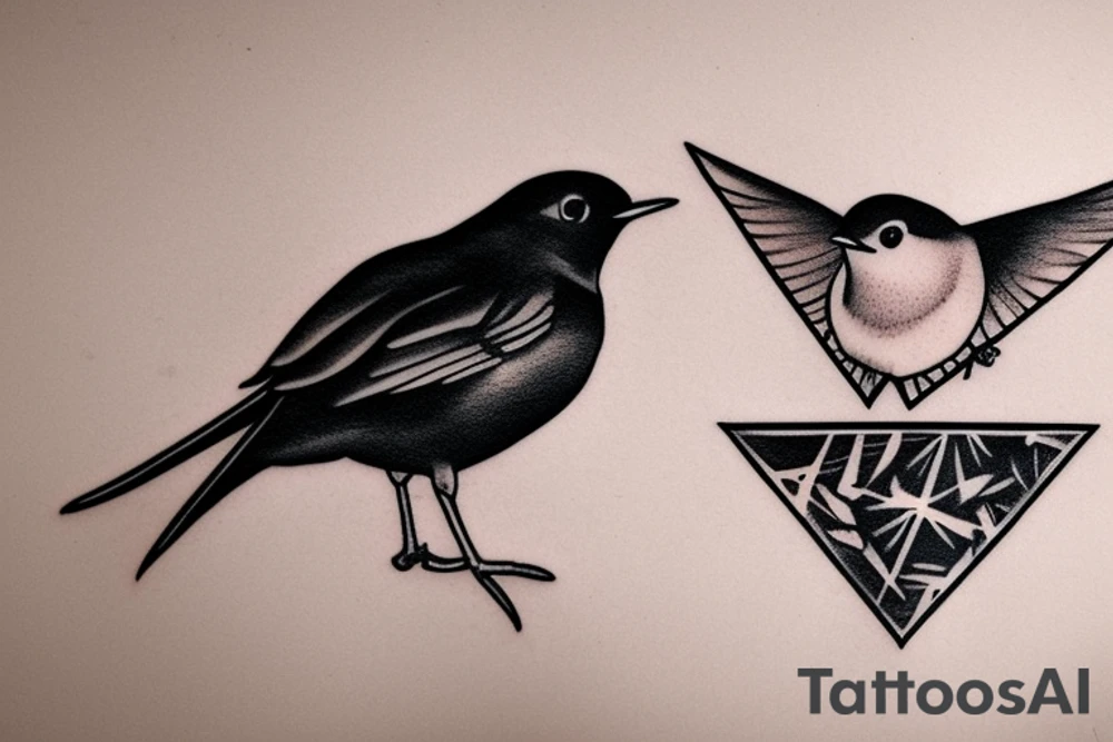 Robin bird landing on a triangle tattoo idea