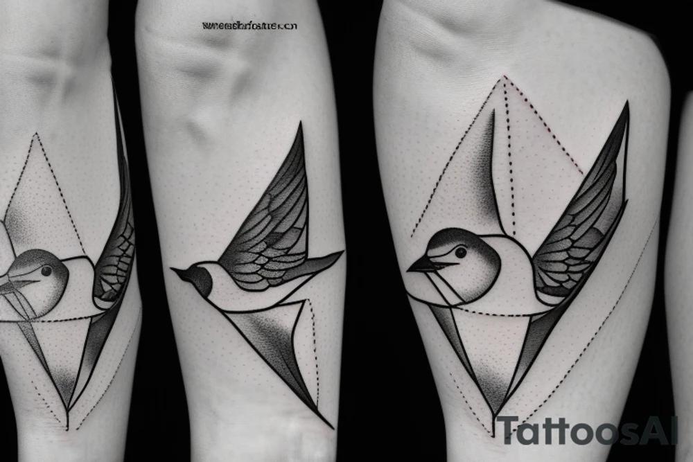 Robin bird landing on a triangle tattoo idea