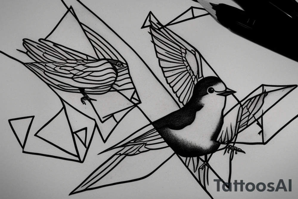 Robin bird landing on a triangle tattoo idea