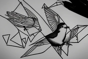 Robin bird landing on a triangle tattoo idea
