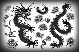 Chinese dragon with flowers tattoo idea