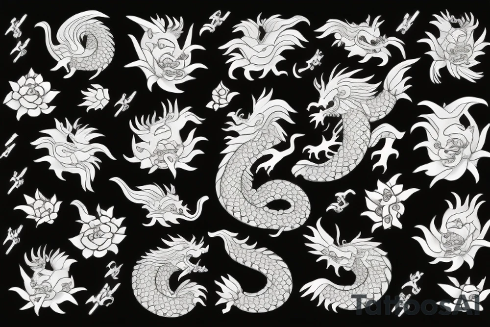 Chinese dragon with flowers tattoo idea