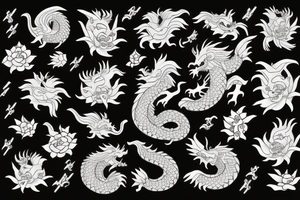 Chinese dragon with flowers tattoo idea