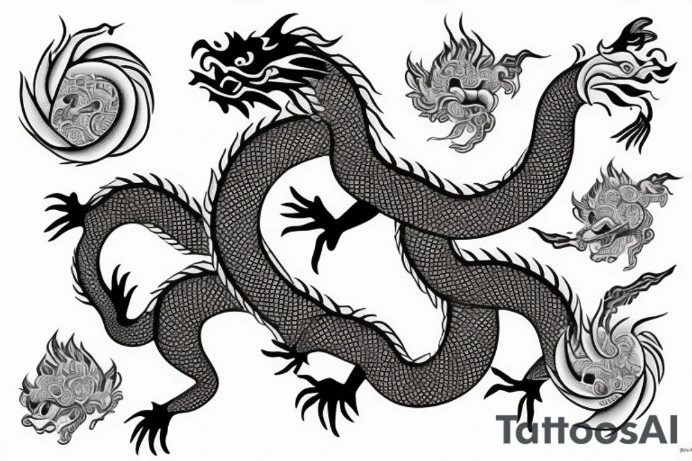 Chinese dragon with flowers intertwined tattoo idea