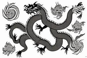 Chinese dragon with flowers intertwined tattoo idea