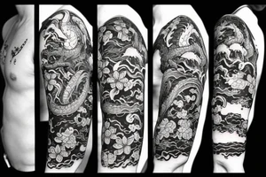 Dragon with flames and flowers tattoo idea
