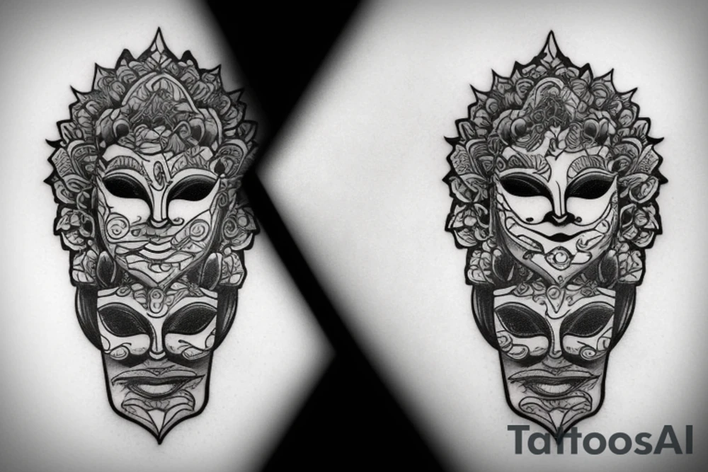 Bali mask girl tattoo idea