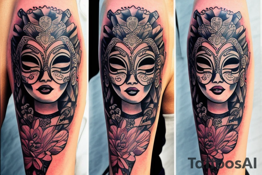 Bali mask girl tattoo idea