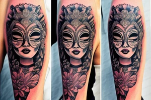 Bali mask girl tattoo idea
