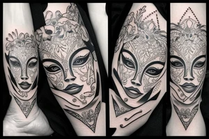 Bali mask girl tattoo idea