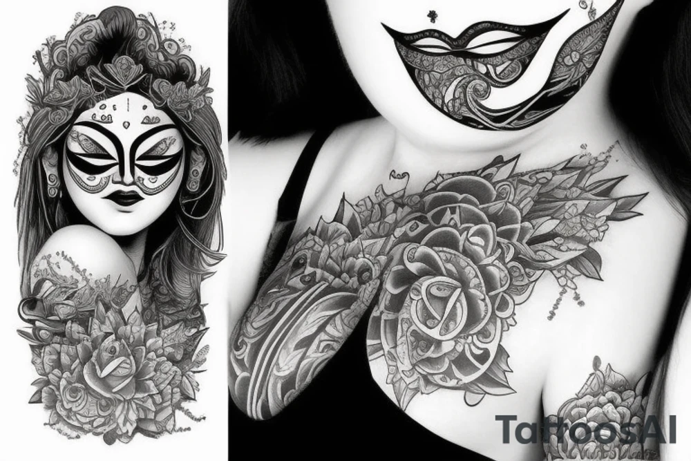 Bali mask girl tattoo idea