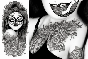 Bali mask girl tattoo idea
