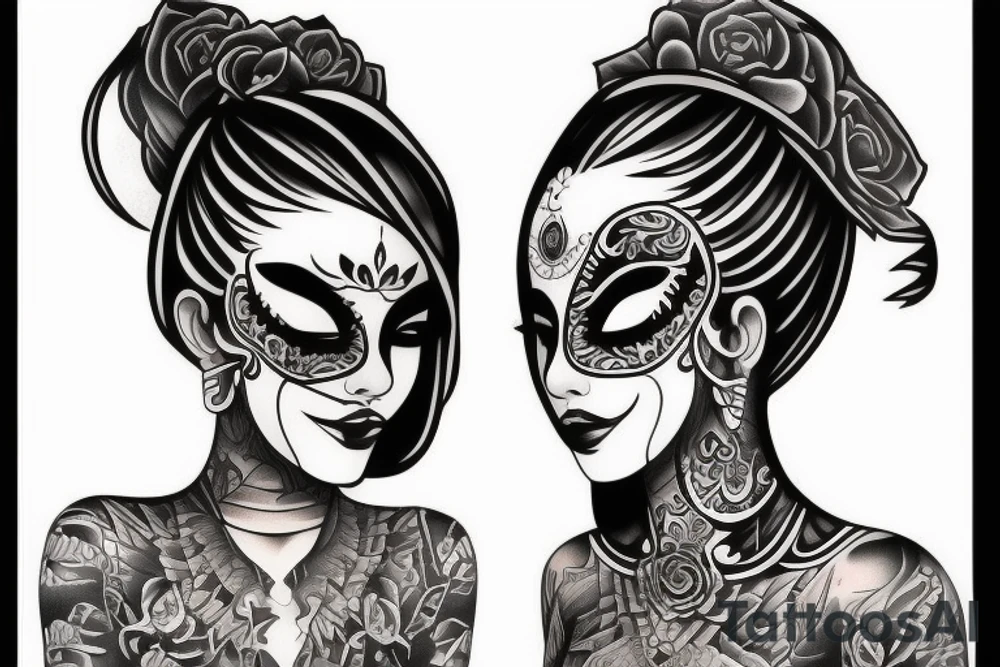 Bali mask gang girl tattoo idea