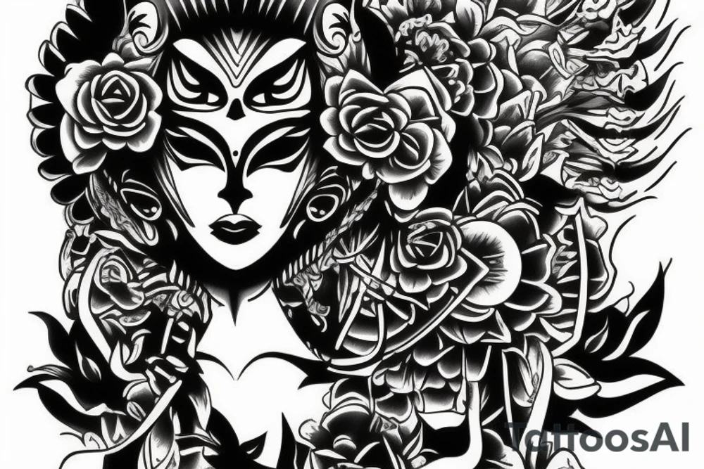 Bali mask gang girl tattoo idea