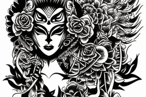 Bali mask gang girl tattoo idea