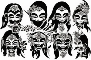 Bali mask gang girl tattoo idea