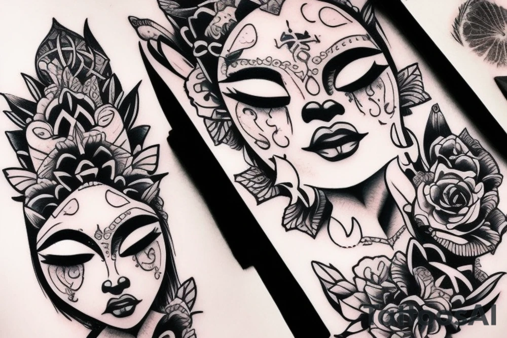 Bali mask gang girl tattoo idea