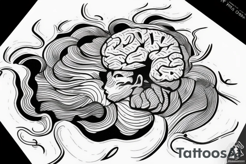 Brain half in 2 ocean waves tattoo idea