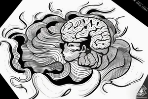 Brain half in 2 ocean waves tattoo idea