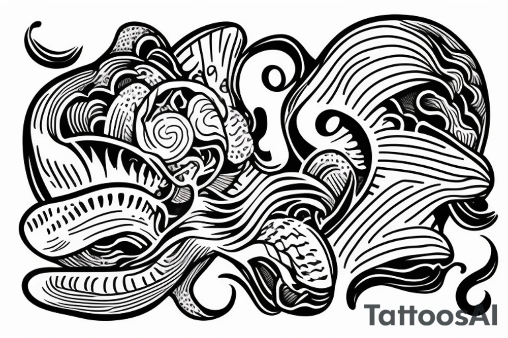 Brain half in 2 ocean waves tattoo idea