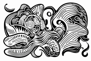 Brain half in 2 ocean waves tattoo idea