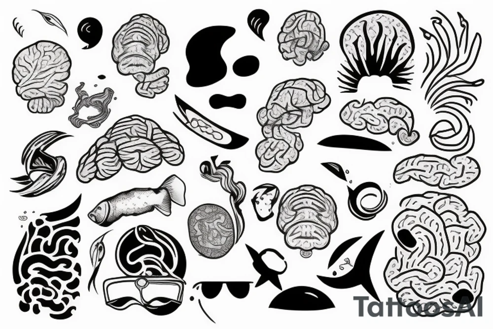 Brain half in 2 ocean waves tattoo idea