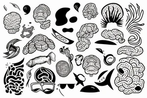 Brain half in 2 ocean waves tattoo idea