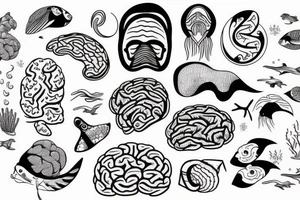 brain half covered by ocean waves. outline tattoo idea