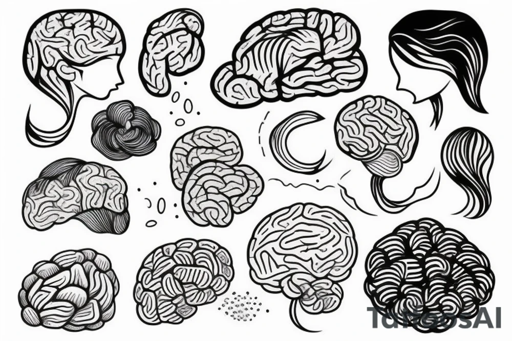 brain half covered by ocean waves. outline tattoo idea