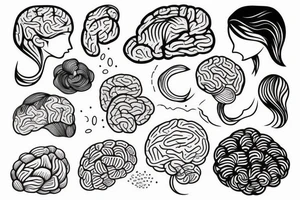 brain half covered by ocean waves. outline tattoo idea