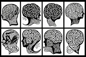 brain half covered by sea waves. outline tattoo idea