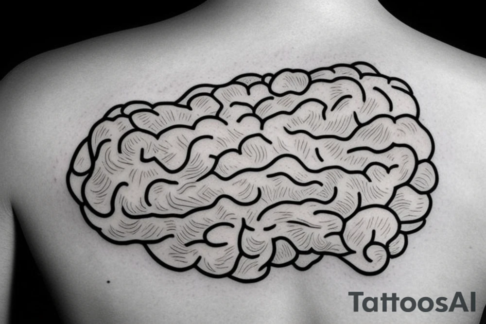 brain half covered by sea waves. outline tattoo idea