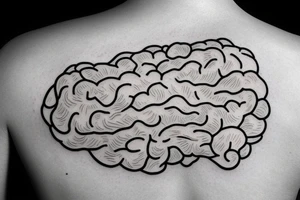 brain half covered by sea waves. outline tattoo idea