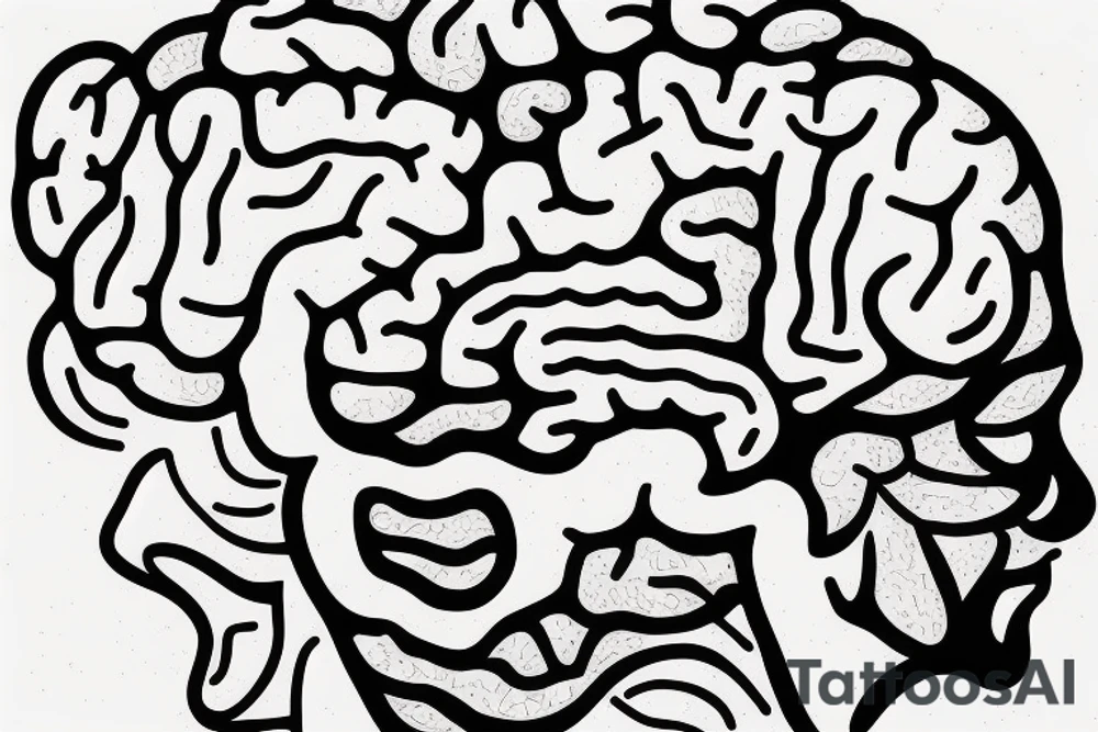 human brain outline. the brain is half submerged in the outline of 2 ocean waves tattoo idea