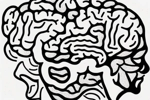 human brain outline. the brain is half submerged in the outline of 2 ocean waves tattoo idea