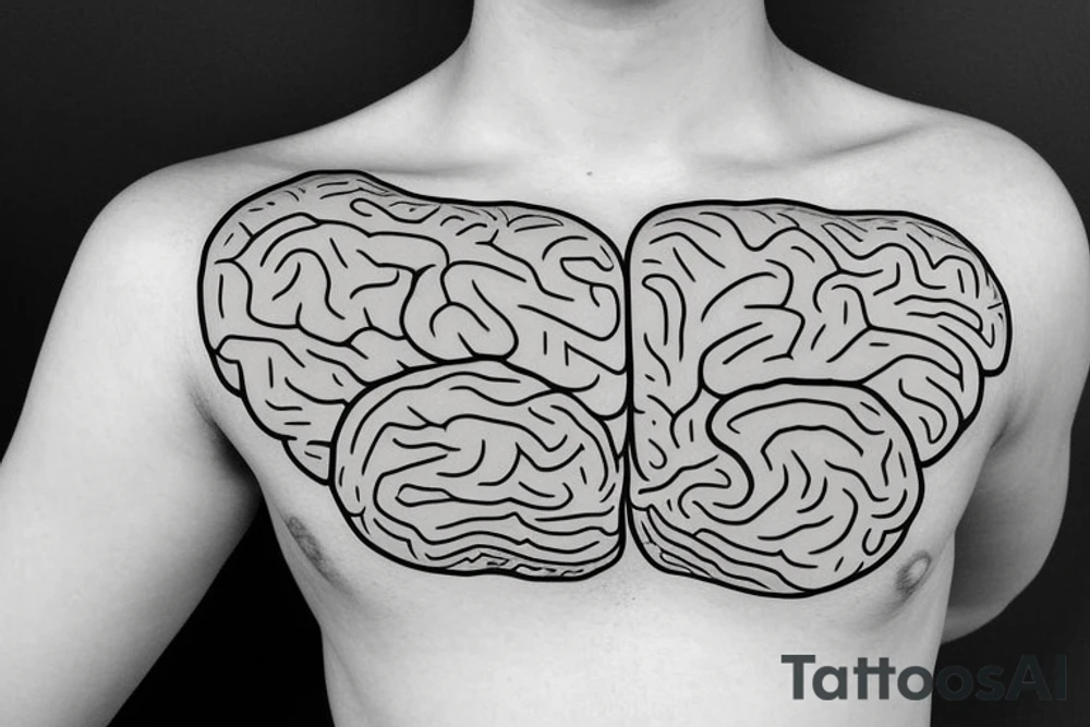 human brain outline. the brain is half submerged in the outline of 2 ocean waves tattoo idea