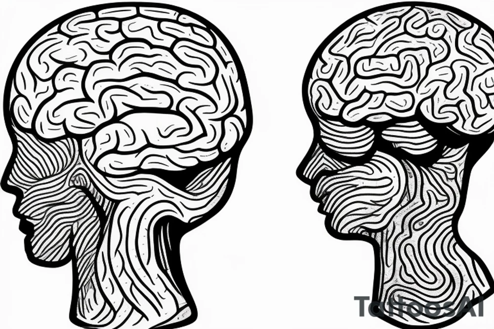 human brain outline. the brain is half submerged in the outline of 2 ocean waves tattoo idea