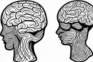 human brain outline. the brain is half submerged in the outline of 2 ocean waves tattoo idea