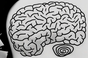 human brain outline. the brain is half submerged in the outline of 2 ocean waves tattoo idea