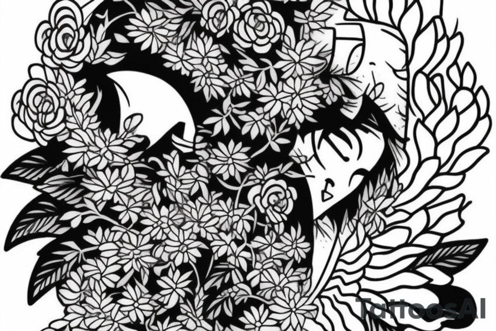 half sleeve with birth month flowers February to December with a band and above the band open books with mountains coming out tattoo idea