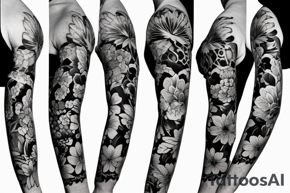 half sleeve with flower bouquet tattoo idea