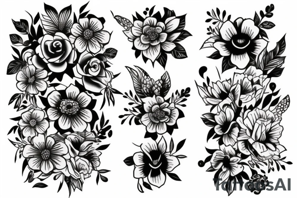 half sleeve with flower bouquet tattoo idea